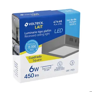 Volteck Luminario LED tipo plafón 6 W, cuadrado, luz de día, gris