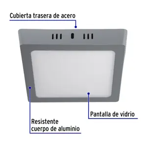 Volteck Luminario LED tipo plafón 12 W, cuadrado, luz de día, gris