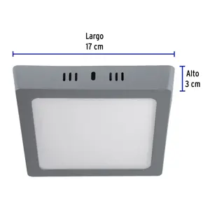 Volteck Luminario LED tipo plafón 12 W, cuadrado, luz de día, gris