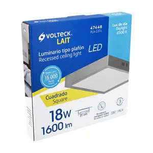 Volteck Luminario LED tipo plafón 18 W, cuadrado, luz de día, gris