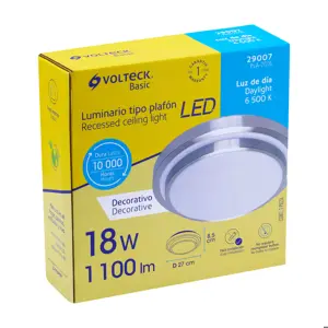 Volteck Luminario LED 18 W plafón decorativo metálico luz día, Basic