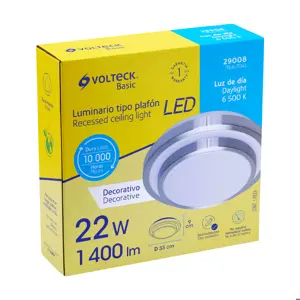 Volteck Luminario LED 22W plafón decorativo metálico, luz día,BASIC