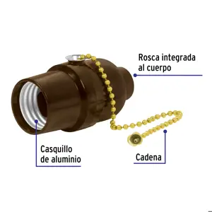 Portalámpara de baquelita, con interruptor de cadena,Volteck