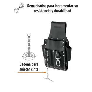 Expert Porta herramientas grande de cuero, 7 compartimentos, Truper