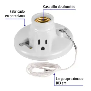 Portalámpara de porcelana, con ladrón y cadena, Volteck