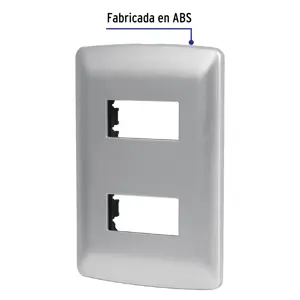 Placa 2 módulos de ABS, línea italiana, color plata, Volteck