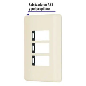 Placa 3 módulos, marfil, línea Volteck Basic