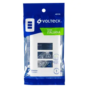 Volteck Placa 3 módulos de ABS, línea Italiana, color blanco