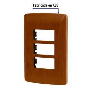 Volteck Placa 3 módulos de ABS, línea Italiana, acabado madera