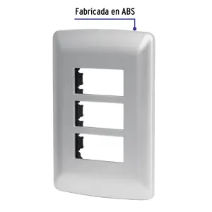 Placa 3 módulos de ABS, línea italiana, color plata, Volteck