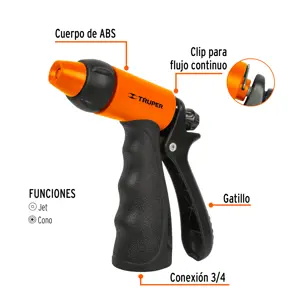 Truper Pistola para riego de 2 funciones plástica con recubrimiento