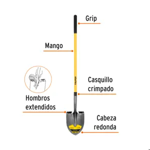 Truper Pala redonda Tru Pro, mango largo de fibra de vidrio 48