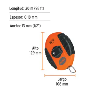 Cinta métrica larga 30 m, metálica, carcasa plástica, TRUPER