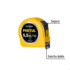 Flexómetro amarillo 5.5 m cinta 25 mm, en tarjeta, PRETUL