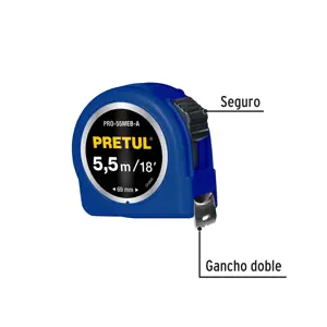 Flexómetro azul 5.5 m cinta 25 mm, en tarjeta, PRETUL