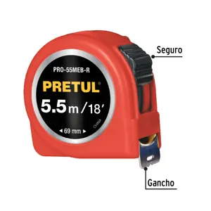 Flexómetro rojo 5.5 m cinta 25 mm, en tarjeta, PRETUL