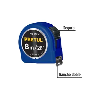 Flexómetro azul 8 m cinta 25 mm, en tarjeta, PRETUL