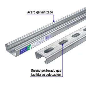 Perfil unicanal perforado de 3 m, 4 x 2 cm, cal. 14, Volteck