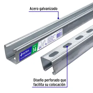 Perfil unicanal perforado de 3 m, 4 x 4 cm, cal. 14, Volteck