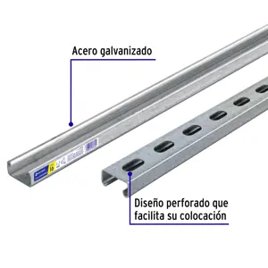 Perfil monocanal perforado de 3 m, 4 x 2 cm cal. 16, VOLTECK