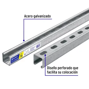 Perfil monocanal perforado de 3 m, 4 x 4 cm cal. 16, VOLTECK