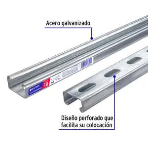 Perfil unicanal perforado de 3 m, 4 x 2 cm, cal. 18, Volteck