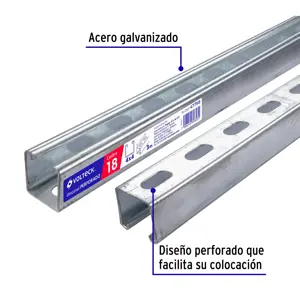 Perfil unicanal perforado de 3 m, 4 x 4 cm, cal. 18, Volteck