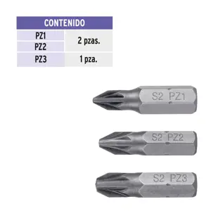 Estuche con 5 puntas pozidriv combinadas largo 1