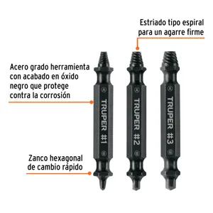 Blíster con 3 puntas extractoras de tornillos, Truper