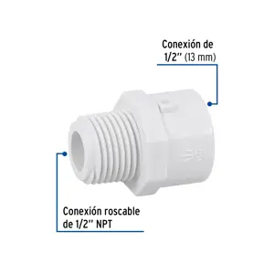 Adaptador macho de PVC de 1/2