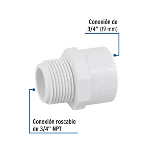 Adaptador macho de PVC de 3/4