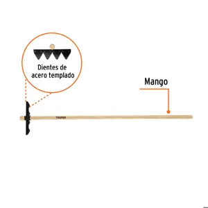 Rastrillo forestal con mango de madera de 60