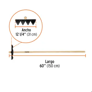 Rastrillo forestal con mango de madera de 60