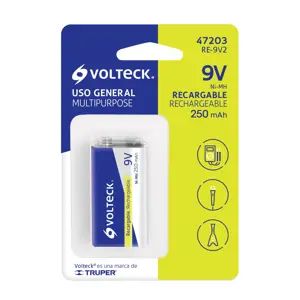 Volteck Blíster con 1 pila recargable 9V uso general, 250 mAh