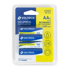 Volteck Blíster con 4 pilas AA recargables uso general, 1300 mAh