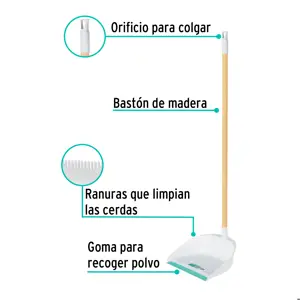 Recogedor plástico con bastón de madera, Klintek