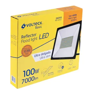 Reflector ultra delgado LED 100 W luz cálida, Volteck Basic