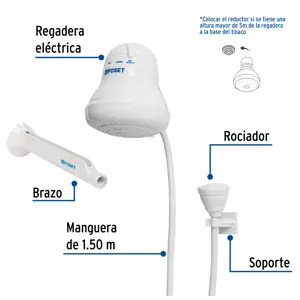 Regadera eléctrica, 4 temperaturas, 14.5cm, blanca, Foset