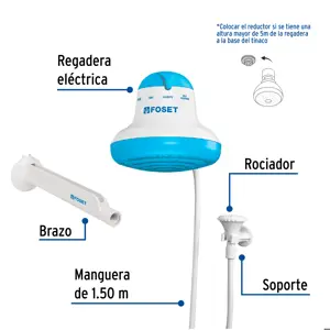 Regadera eléctrica, 4 temperaturas, 16.5cm, azul, Foset