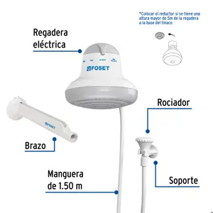 Regadera eléctrica, 4 temperaturas, 16.5cm, gris, Foset