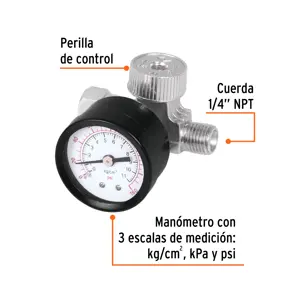 Regulador de aire con manómetro, cuerda 1/4 NPT, Truper