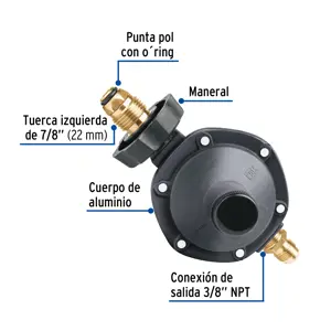 Regulador de gas 1 vía con maneral, baja presión, Foset