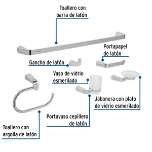 Foset Juego de 6 accesorios para baño acabado cromo, Riviera