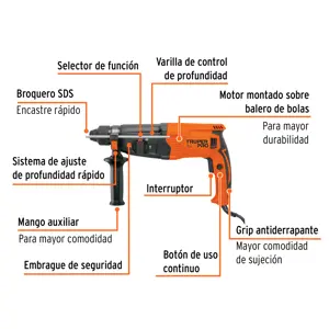 Rotomartillo SDS Plus 3 Joules, 800W, TRUPER PRO