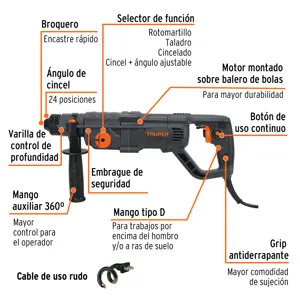 Truper Rotomartillo SDS Plus, mango D, 3.5 Joules, 800W, INDUSTRIAL