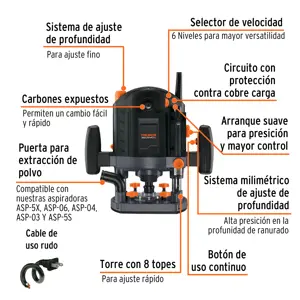 Expert Router 1,800W, 2-1/2 HP, TRUPER INDUSTRIAL