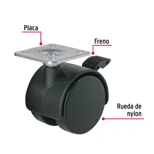 Rodaja tipo yoyo de 40 mm con placa, con freno, Fiero