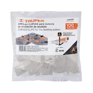 Truper Bolsa c/100 anclas curvas de 2mm para nivelación de azulejos