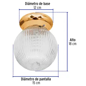 Volteck Luminario decorativo 19x16 cm pantalla cristal, sin lámpara