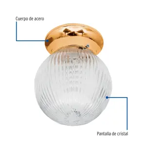 Volteck Luminario decorativo 19x16 cm pantalla cristal, sin lámpara